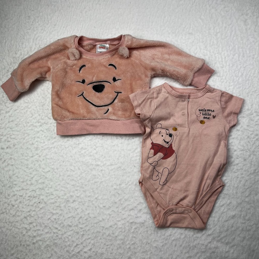 Disney Baby Winnie The Pooh 2 Piece Outfit Sz 3M Onesie Furry Top